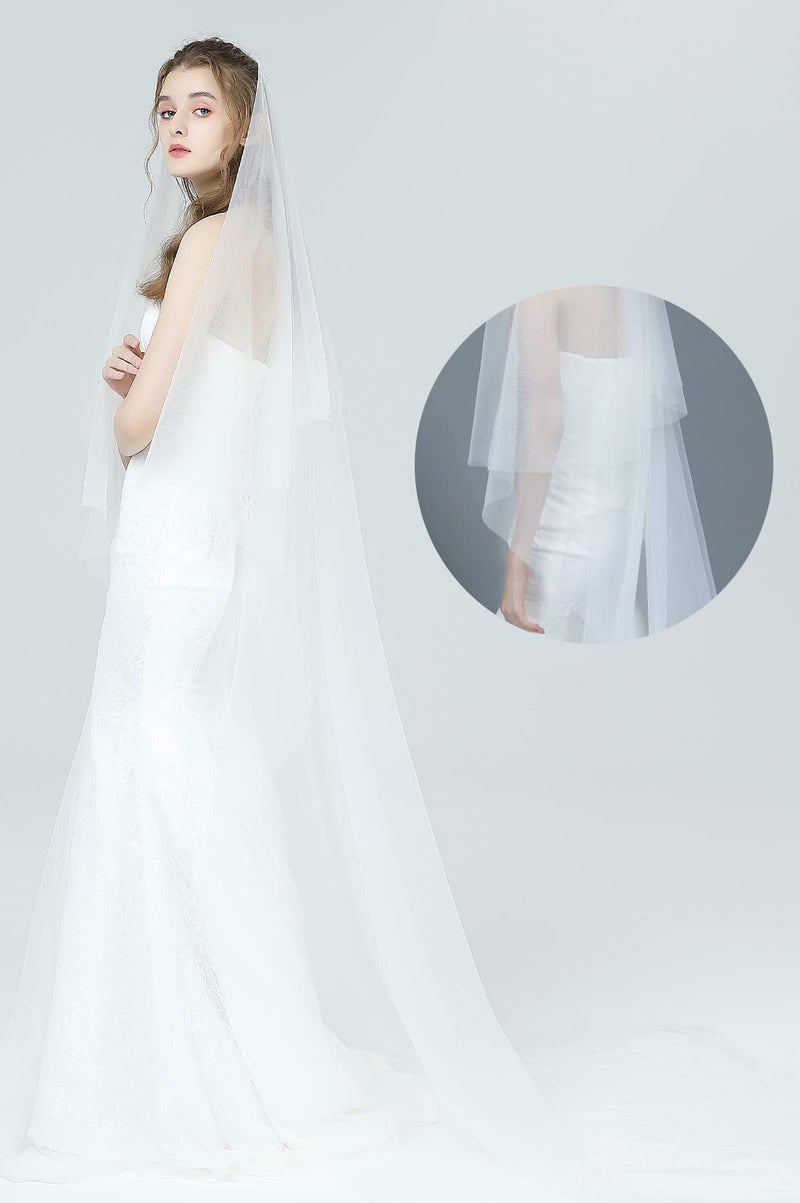 BEAUTELICATE Bridal Wedding Veil 1 Tier For Women Cut Edge Knee Chapel Length With Comb Ivory White - Image 3